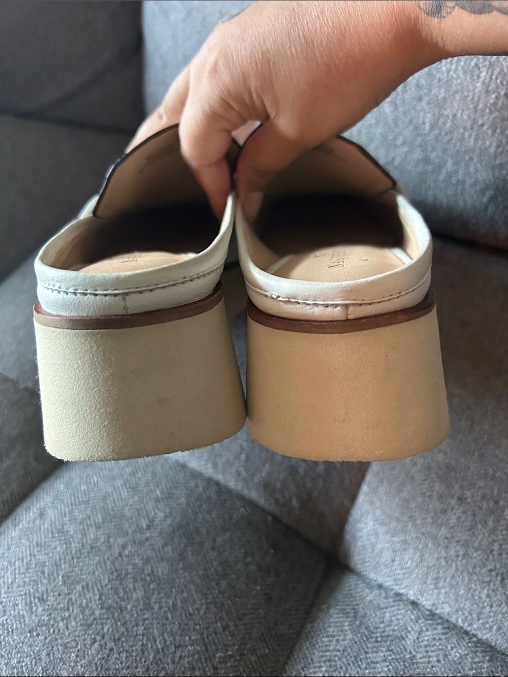 Naked Feet Cream Leather Chain-Trim Mules - Picture 5 of 9